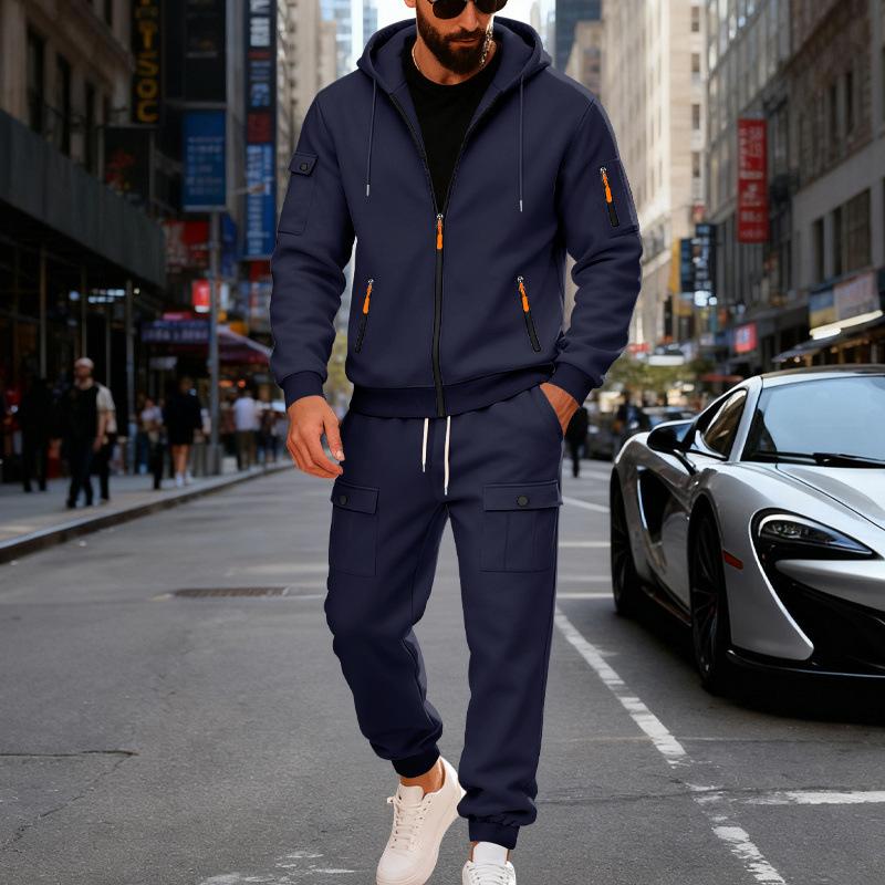 Men's Heavyweight Fleece Hoodie Set, Loose Fit Cargo Sweatsuit, Casual Outdoor Workwear Tracksuit for Fall