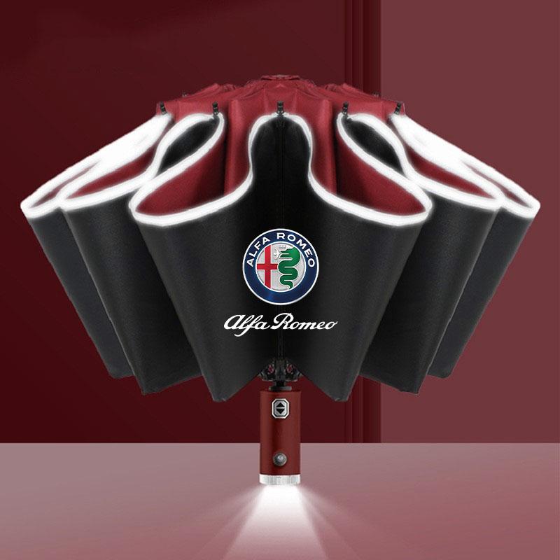 For Alfa Romeo Car Automatic Umbrella with LED Flashlight Reflective Stripe For Alfa Romeo giulietta 159 mito giulia stelvio 147DL8