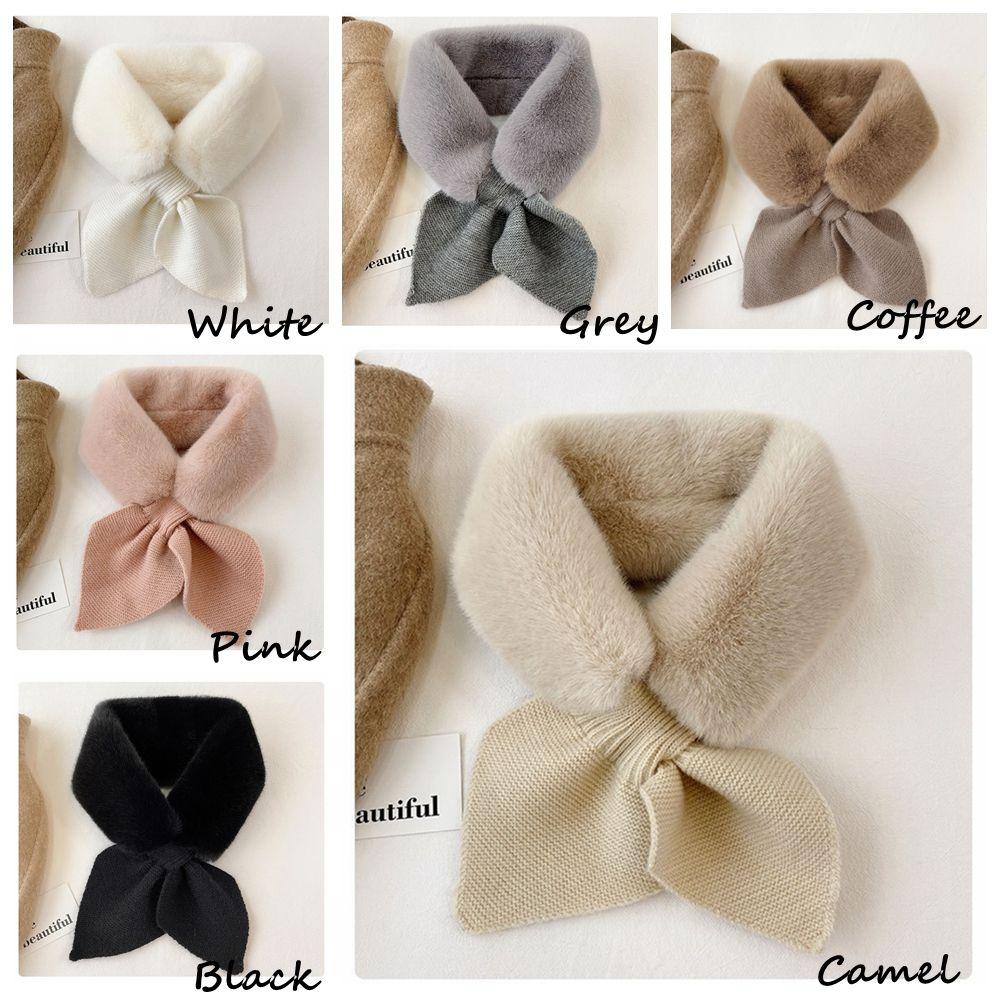 Coffee Color Faux Fur Rabbit Women Autumn Winter Thicken Warm Knitted Wool Scarf Neck Guard Scarves