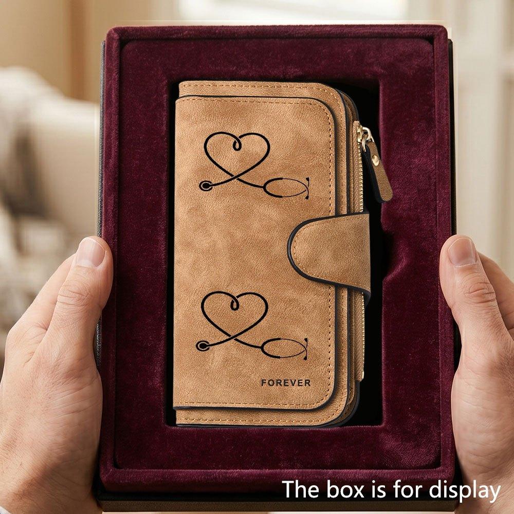 Unique heart-shaped stethoscope men's large-capacity wallet with business card slot and cash pocket, suitable for formal occasions and office use, a