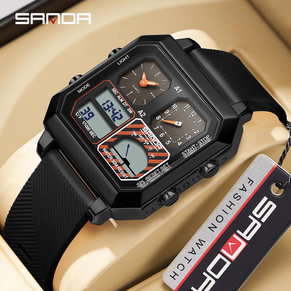 SANDA Top Brand Fashion Men's Electronic Watch Intelligent Temperature Gauge for Men's Electronic Watch 6210