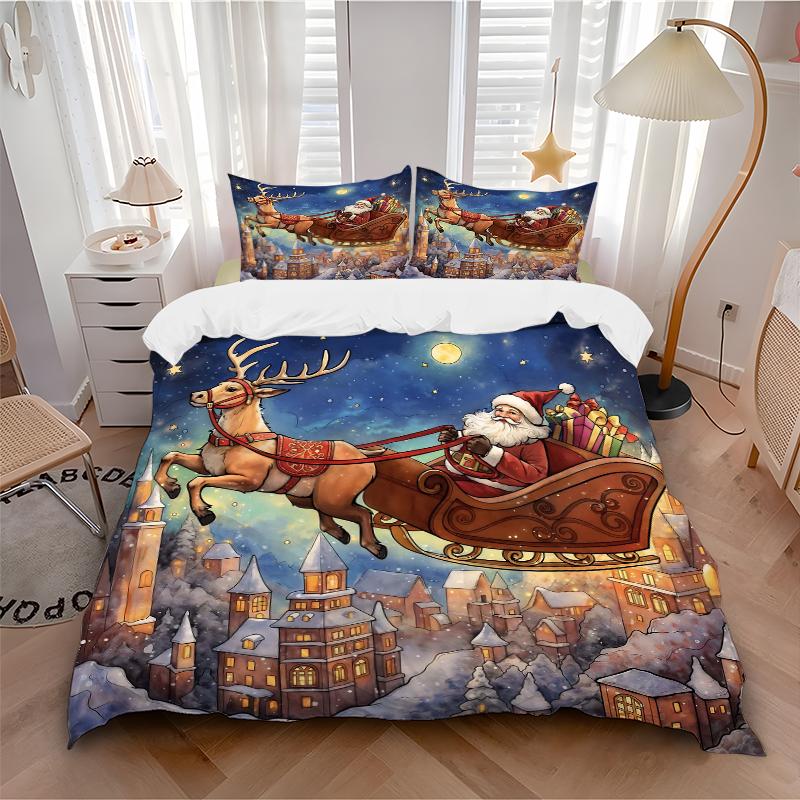 3Pcs Santa Claus Bedding Set Quilt Cover Pillowcase Home Christmas Halloween Gift 1 Duvet Cover 2 Pillowcase S132