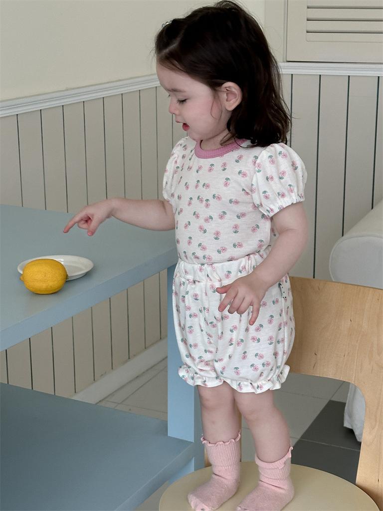 Милый летний пижамный комплект для девочек в корейском стиле, легкий комплект с шортами с цветочным принтом