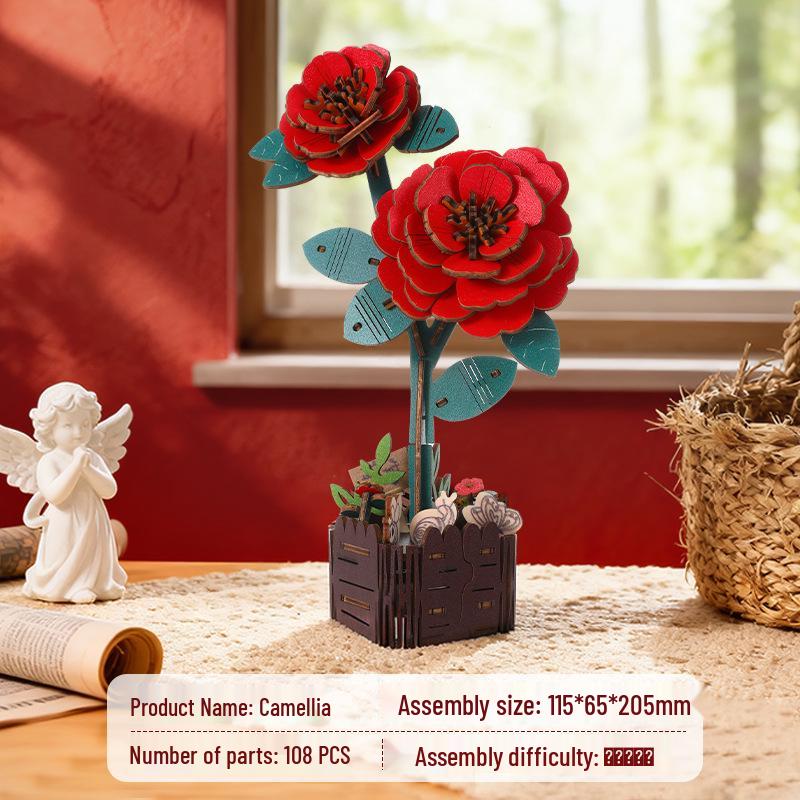DIY Camellia & Phalaenopsis Flower Building Blocks Kit - Handmade Rose Ornament Toy