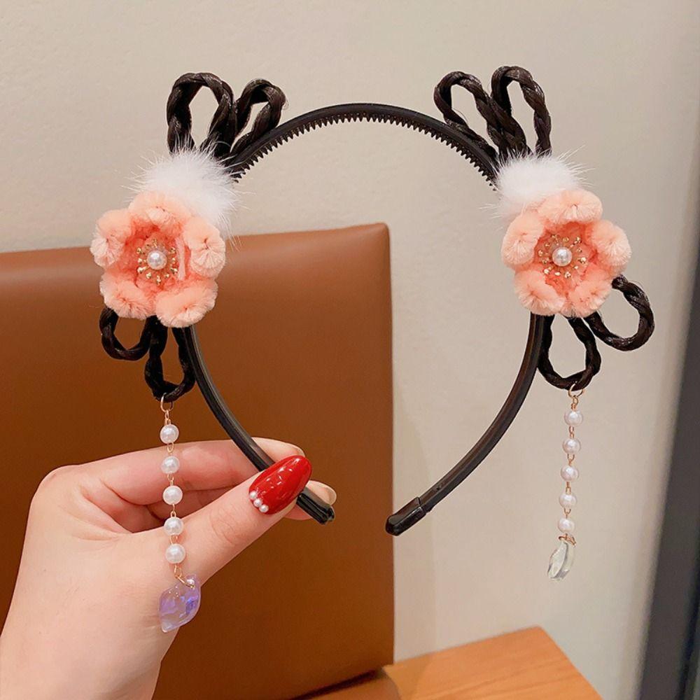 Детская повязка на голову с цветочной кисточкой, повязка на голову в китайском стиле, новогодний головной убор, обруч для волос Hanfu