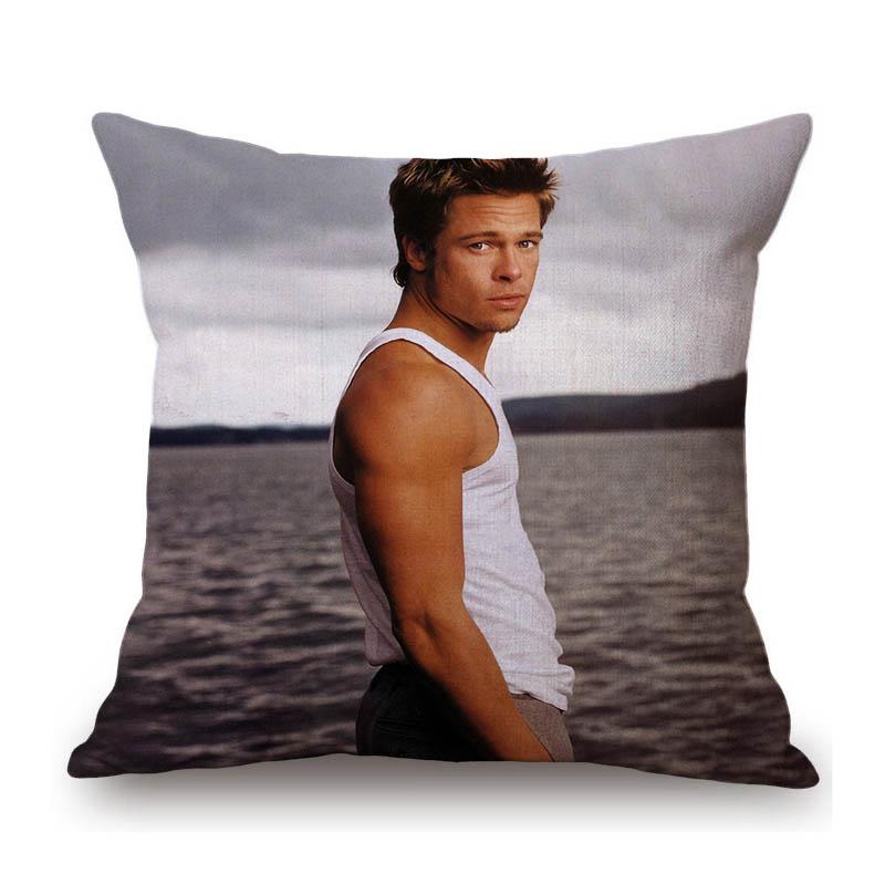 Sexy Handsome Super Star Brad Pitt Muscle Man Fans Gift Cotton Linen Sofa Throw Pillow Case Home Decoration Art Cushion Cover