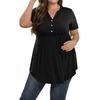 Women's Solid Color Large Size  V Neck Button-Up Top Casual Short Sleeve Flowy Top