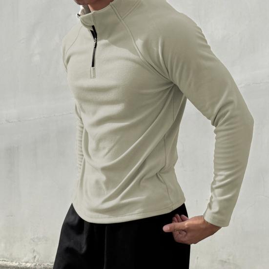 Мужская футболка с длинным рукавом, зимняя осенняя однотонная толстовка с полувысоким воротником-молнией, повседневные мужские топы для занятий спортом, повседневная одежда