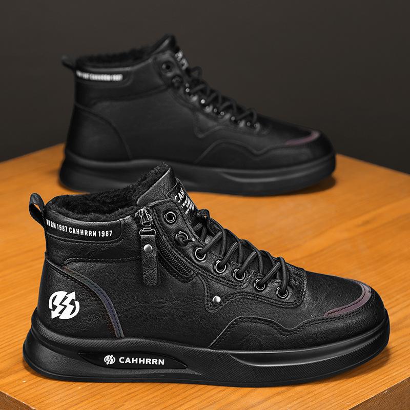 Мужские высокие ботинки зима британский стиль повседневные кожаные ботинки мужские бархатные полувысокие кеды теплые хлопковые ботинки ботинки Мартин кеды