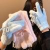 Милые вязаные перчатки с голубым бантом в корейском стиле для женщин на осень и зиму, с плюшевой подкладкой для тепла и защиты от холода, с пушистыми пальцами