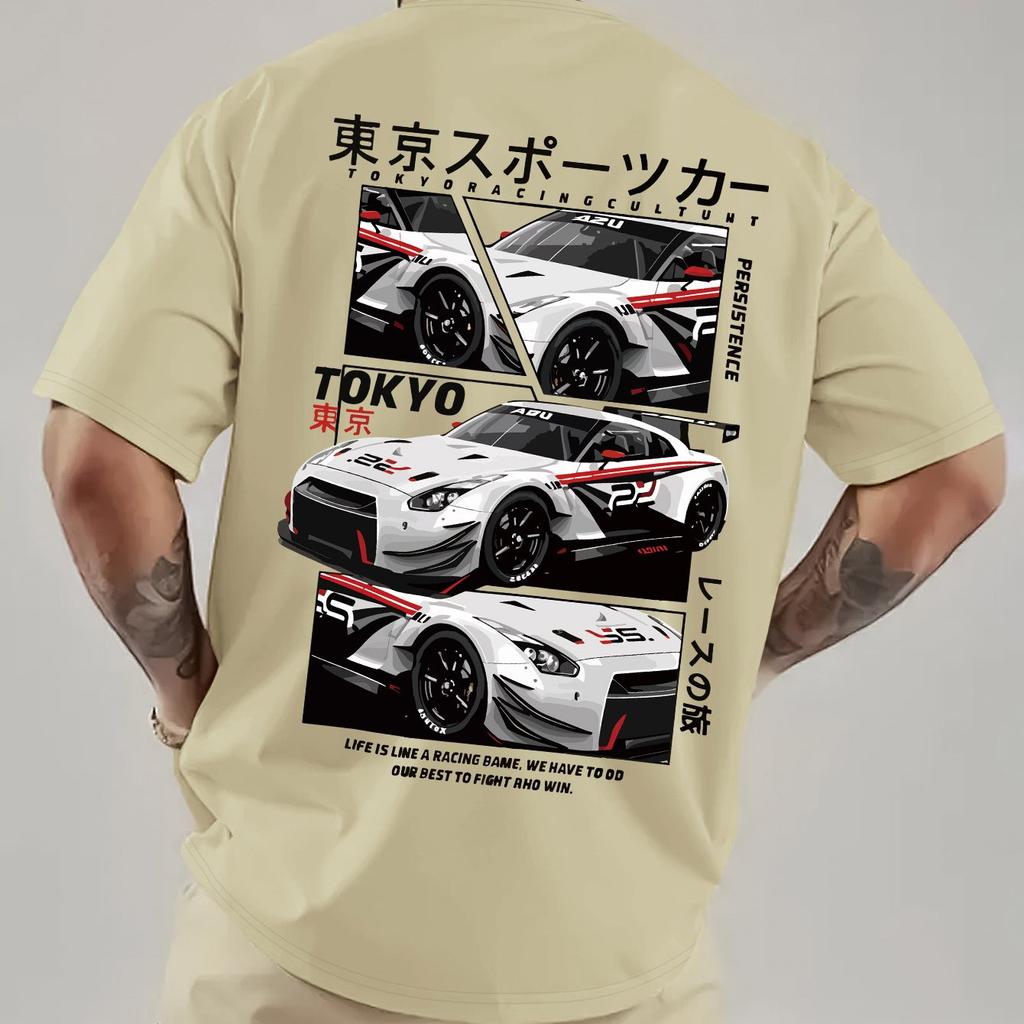 Мужская футболка с графикой Tokyo Racing, свободного кроя, повседневная, с коротким рукавом, с японским текстом, дизайн автомобиля, дышащая, летняя
