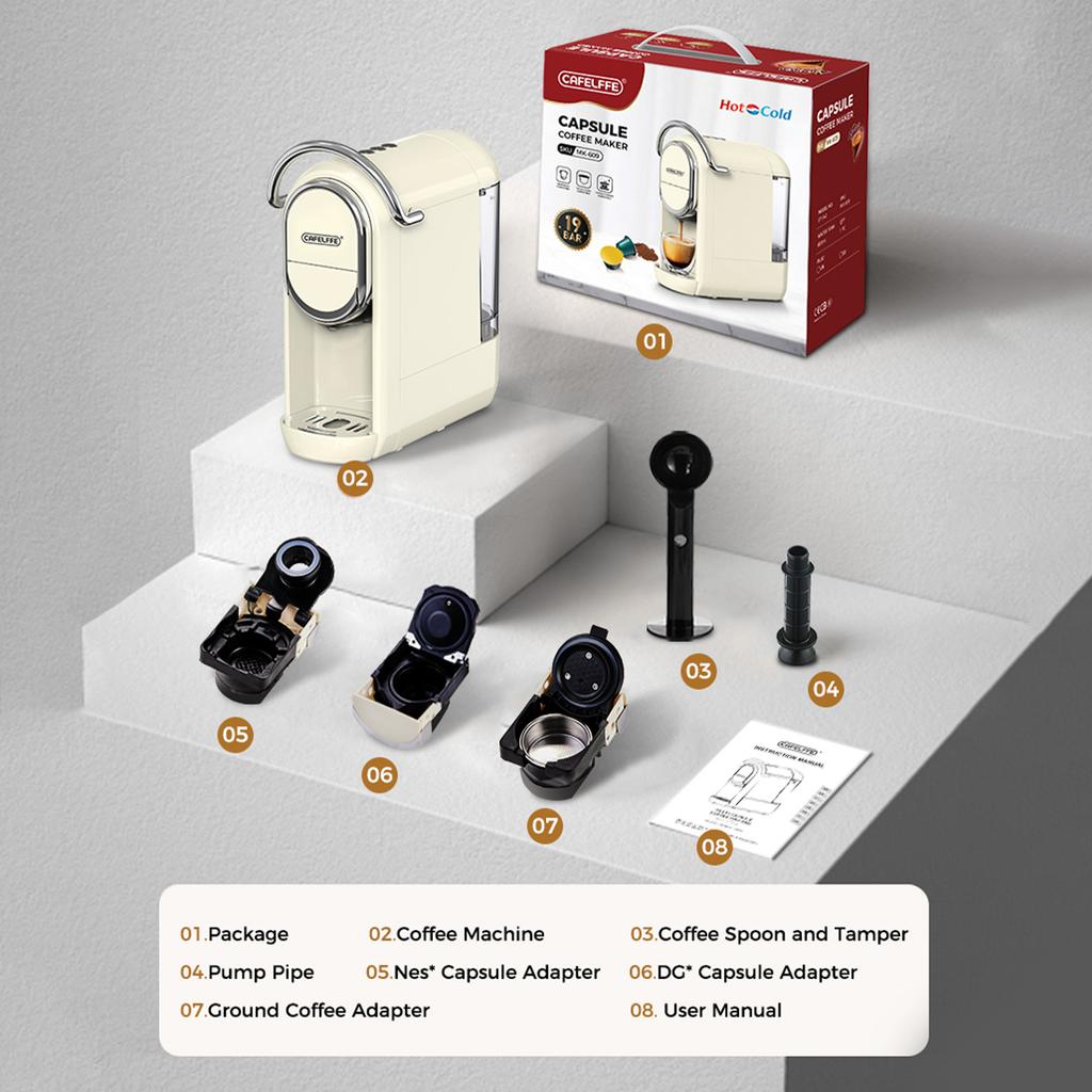 MK-609 3 в 1 капсульная кофемашина 92 градуса по Цельсию 19 бар для холодного и горячего заваривания кофемашина для капсул с одним или двумя отделениями