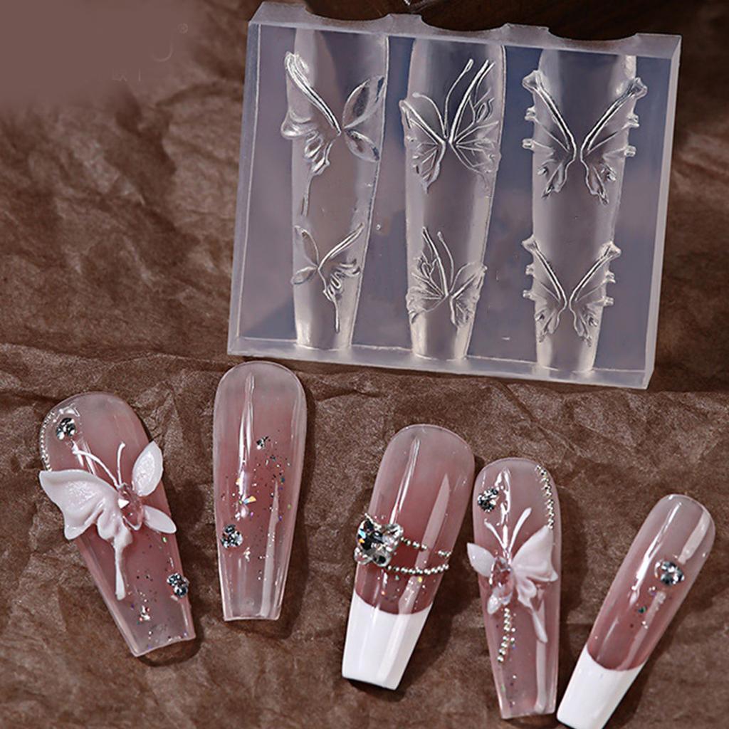 Многоразовая силиконовая форма для нейл-арта для 3D-дизайнов с узорами бабочки, цветка и луны, портативная для акриловых материалов для рукоделия