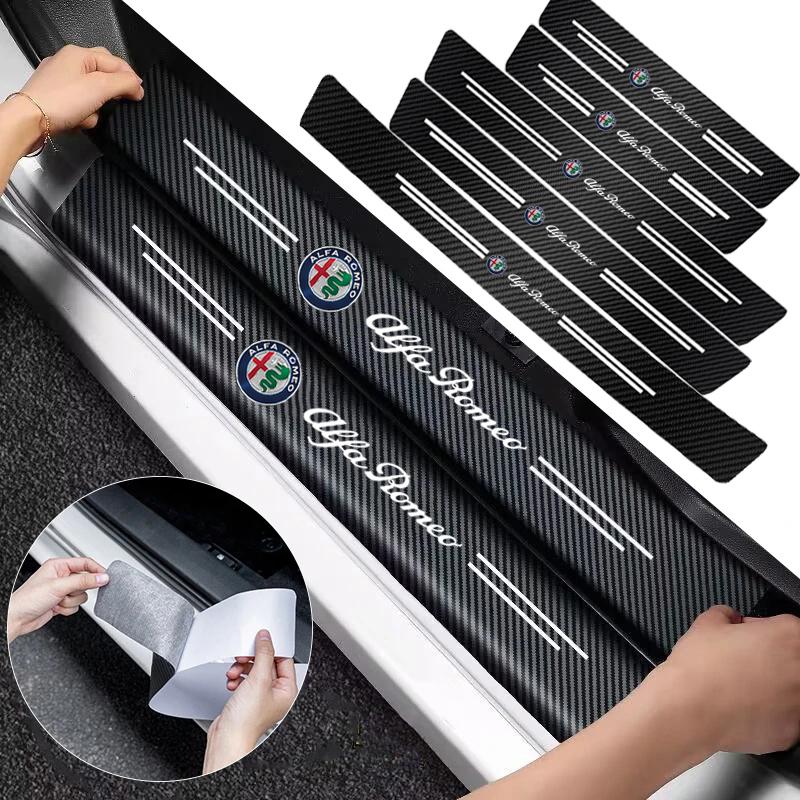 XWFF6 For Alfa Romeo 4C 159 166 156 Giulia SpiderGiulietta TMito 147 Carbon Fiber Car Door Threshold Protector Stickers Waterproof