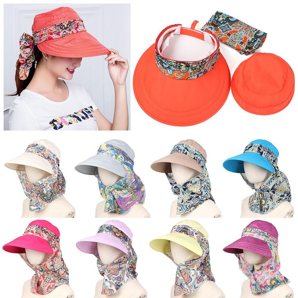 Women Fashion Outdoor Riding Wide Brim Anti-UV Sun Hat Beach Cap Sun Visor Hat Floral Print Caps