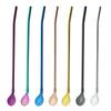 4Pcs/Set 18/10 Stainless Steel Straws Tea Scoop Reusable Long Straw Spoon Multicolor Bar Cocktail Coffee Stirring Drinking Spoon