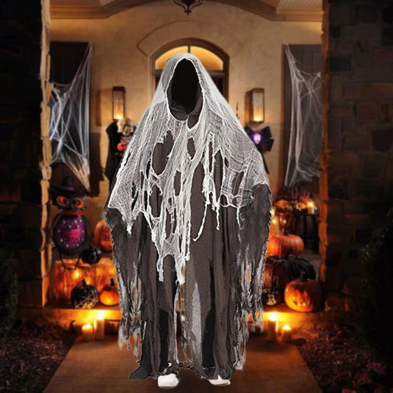 Хэллоуин Плащ с капюшоном Косплей Костюм Длинная накидка волшебника с нерегулярной сеткой Дом с привидениями NPC