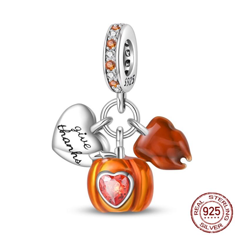 Copper Autumn Brown Music Squirrel Scarecrow Pumpkin Maple Leaves Charm Bead Women'S Bracelets Diy Jewelry Gift