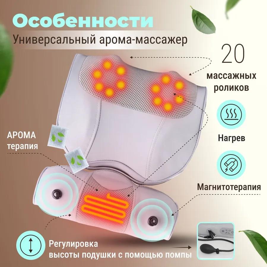 Массажная подушка для шеи, спины, плеч / роликовый массажер Электрический для тела Шиацу