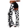 Womens Cow Spot Pattern Flannel Long Pants - with Side Tassel, Adjustable Waist, Open Crotch for Biking Riding Cowgirl Chaps Halloween Cosplay