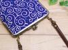 Kyosuke Made in Japan Slim Goshuincho Case with Clasp Small Item Arabesque Dot Navy Blue Closure, Pouch, Pattern,
