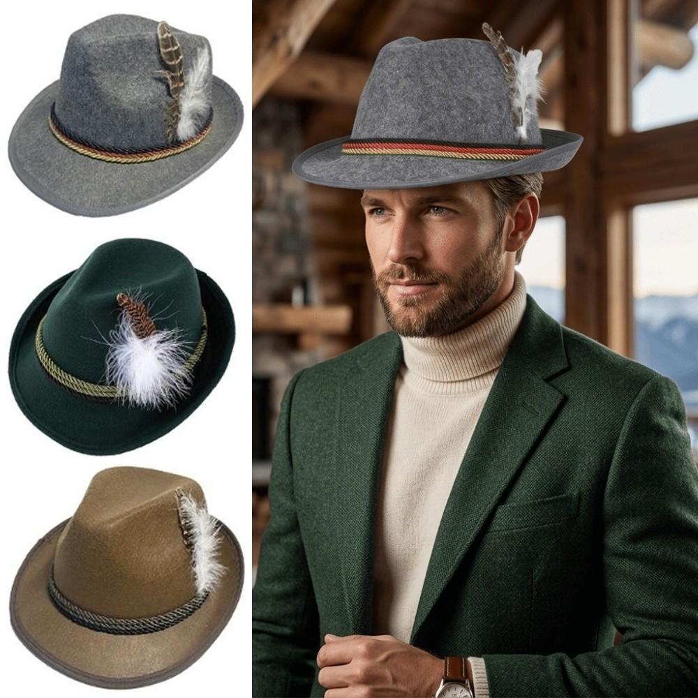 Classic Bavarian Feather Hat Structured Brim Panama Hat New Oktoberfest Hat Men Women