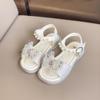 Girls Summer School Sandals Fashion Rhinestone Bowtie Children Flat Sandals New Kids Non-slip Open-toe Pearl Sandals Soft Bottom