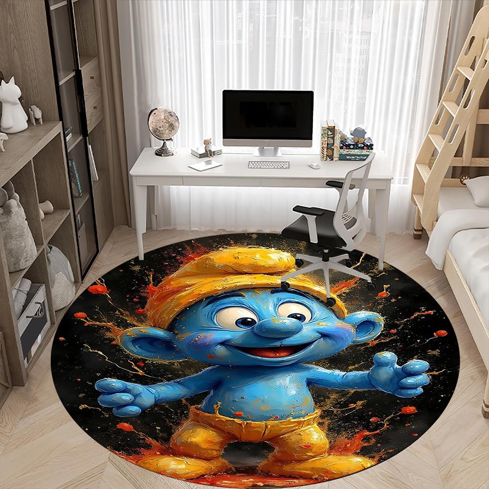 1pc Smurf Bloom Office Round Area Rug, Indoor Mat Suitable For Office, Under Office Chairs Bedroom Living Room Home Decor, Room Deco220