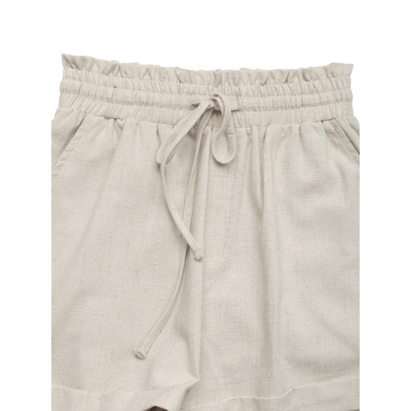 Женские новые летние эластичные брюки с высокой талией, повседневные льняные шорты