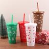 710Ml Christmas Coffee Straw Cup Reusable Xmas Tree Snowflake Plastic Cup With Lid New Year 2026 Christmas Party Favors Decor