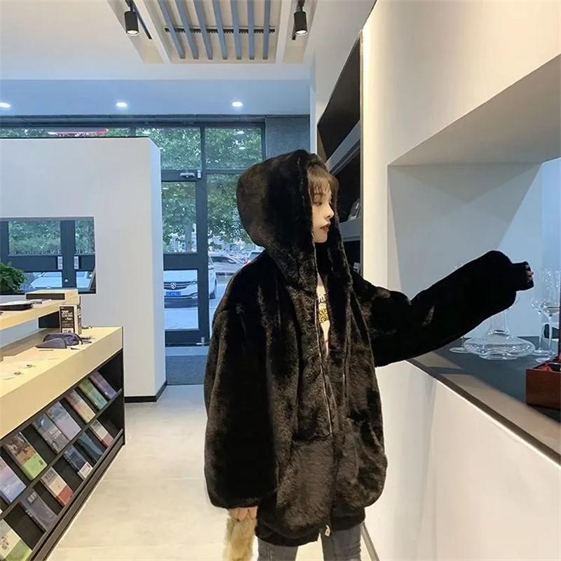 Шуба Толстая Осенне-зимняя Плюшевая из овчины Женская Норковая шуба Средней длины Модная