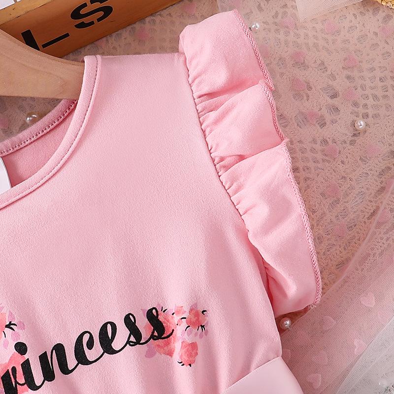 Платье с цветочным принтом для девочек, коллекция 2024 г., летняя модная детская одежда, розовые рукава-лепестки, детская юбка принцессы, хлопковые платья