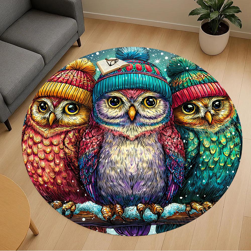 1PC Owl Winter Office Round Area Rug, Under Office Chairs Bedroom Living Room Home Decor, Carpet for Office -1110146