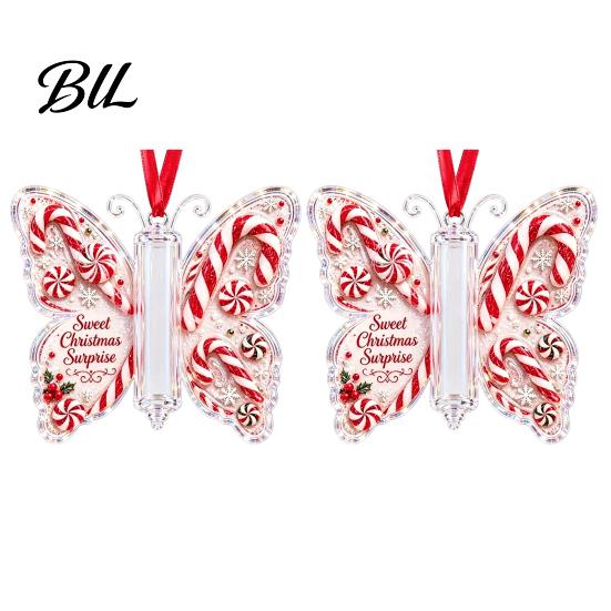 Holiday Party Hanging Decor Butterfly Cash Gift Ornament, Christmas Money Holder with Gifts for Family Friends Festive Print, Acrylic Tree Pendant