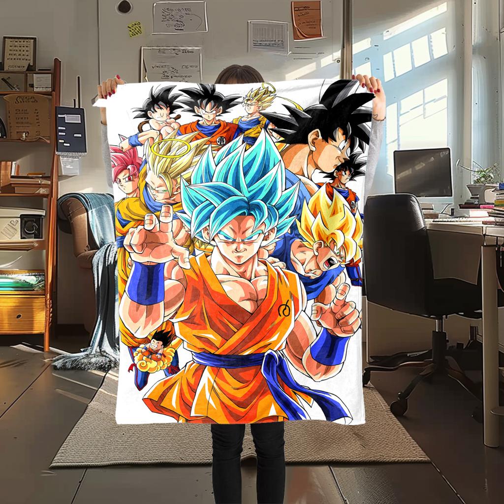 1 шт. Фланелевое одеяло с принтом Dragon Ball Super, Высокое качество, Для всех сезонов, Декор для дома, Тепло и уют, Идеально для рождественских подарков