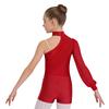 Girls One Shoulder Long Sleeve Ruched Mesh Leotard Figure Skating Gymnastics Outfit