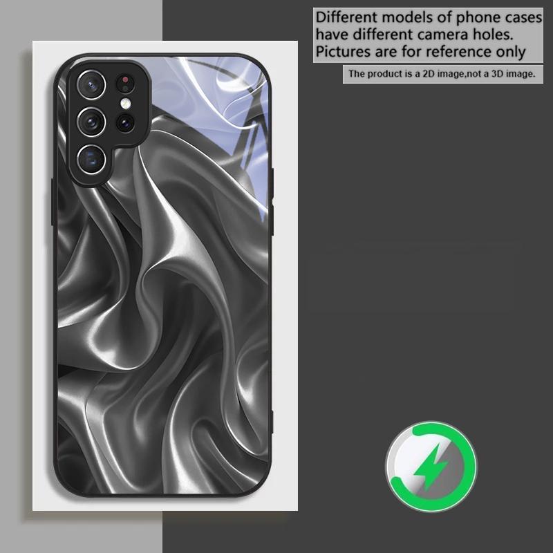 Золотой шелк волн подходит для Samsung Galaxy S26 Ultra S20 FE S21 S22+ 23 Plus S24 Ultra 25 Edge черного цвета Стеклянный чехол для телефона