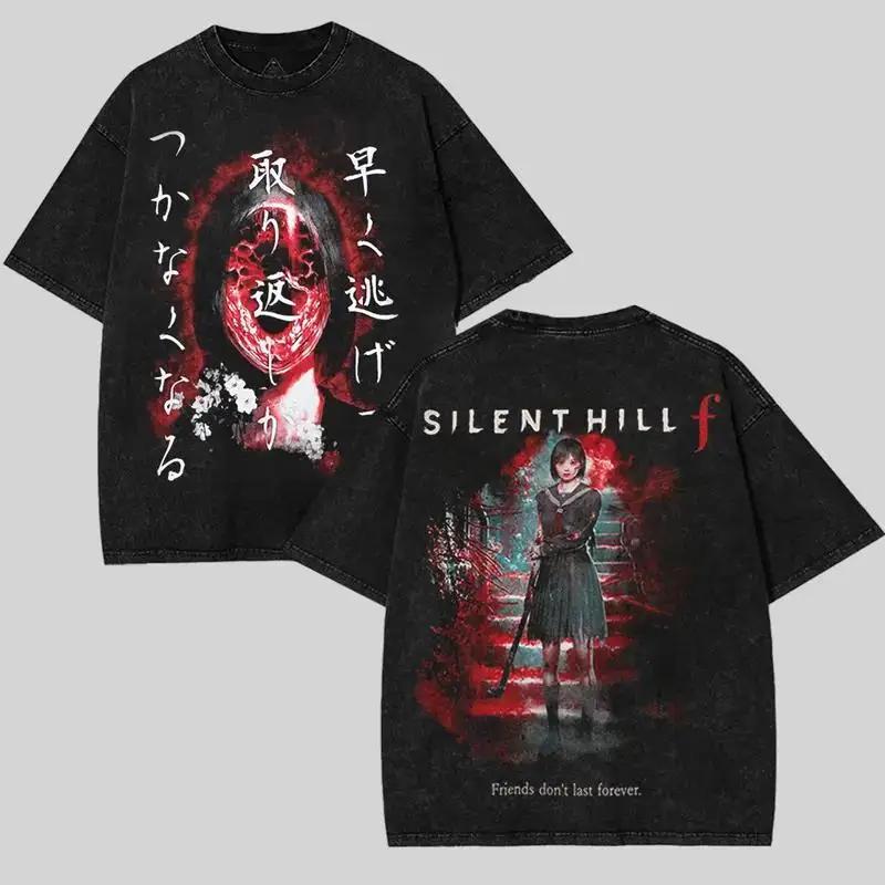 Классические Игровые Футболки Винтажная Стирка Silent Hill F Хоррор Игра Графический Принт Энтузиаст Психологические Фанаты Футболка Мужчины Женщины Хлопковый Топ