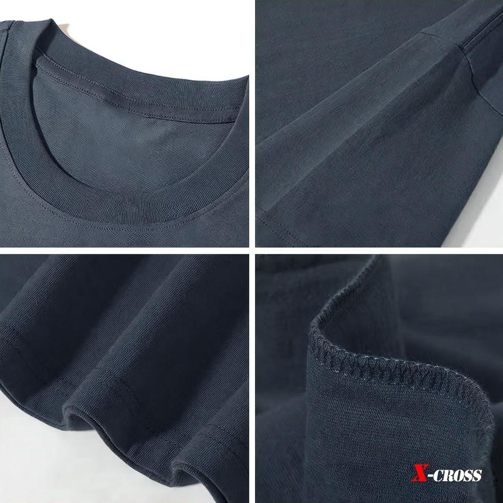 Long Sleeve Cotton Plus Crew Loose Long American Adult Charcoal X-cross Men's T-Shirt, Size, Summer, Simple, Neck, Casual, Stylish, Streetwear, Cool,