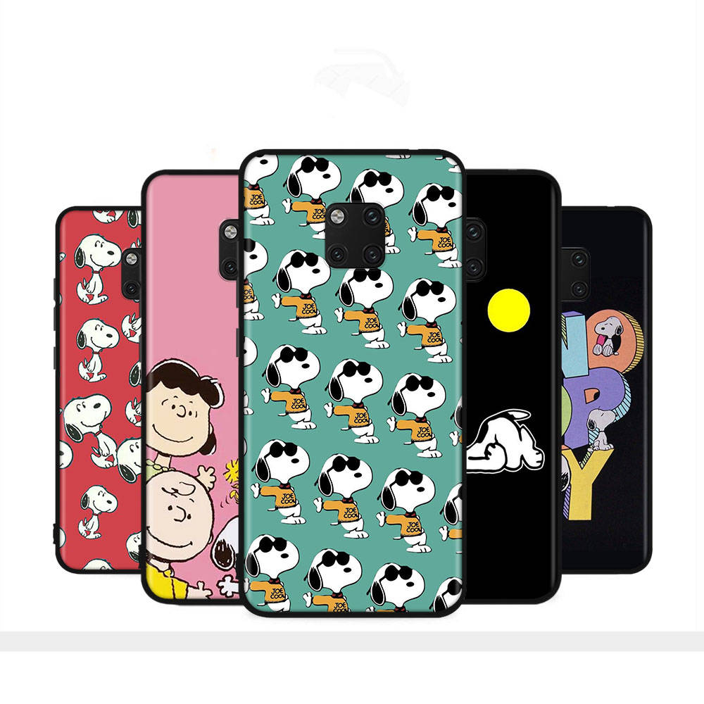SM7 Snoopy черный мягкий чехол для iPhone 16 15 Plus 14 13 Pro 8 SE XR XS Max P30 Nova 5T Y5P Y6 Y7 Y8P Y9 Realme C30 C33 C31 VIVO Y36 V27
