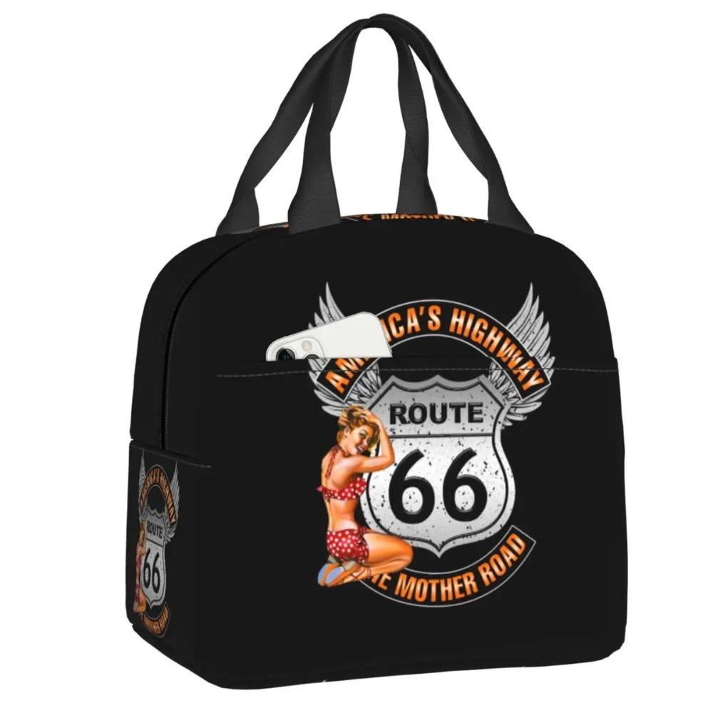 Custom Route 66 Mother Road Sexy PinUp Lunch Bag Men Women Cooler Warm Insulated Lunch Box for Adult Office