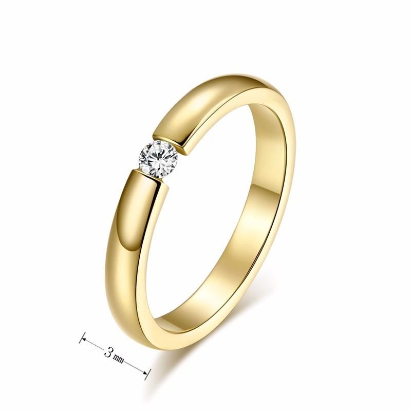 Simple Gold Color Stainless Steel Engagement Rings for Women Men Elegant Thin Wedding Band