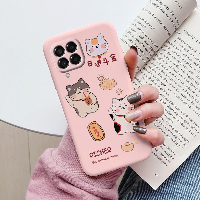 Cute Painted Case For Samsung Galaxy M33 M53 5G Soft Cover Cartoon Cat Sunflower TPU Funda For Samsung A17 A55 A56 Women Coque