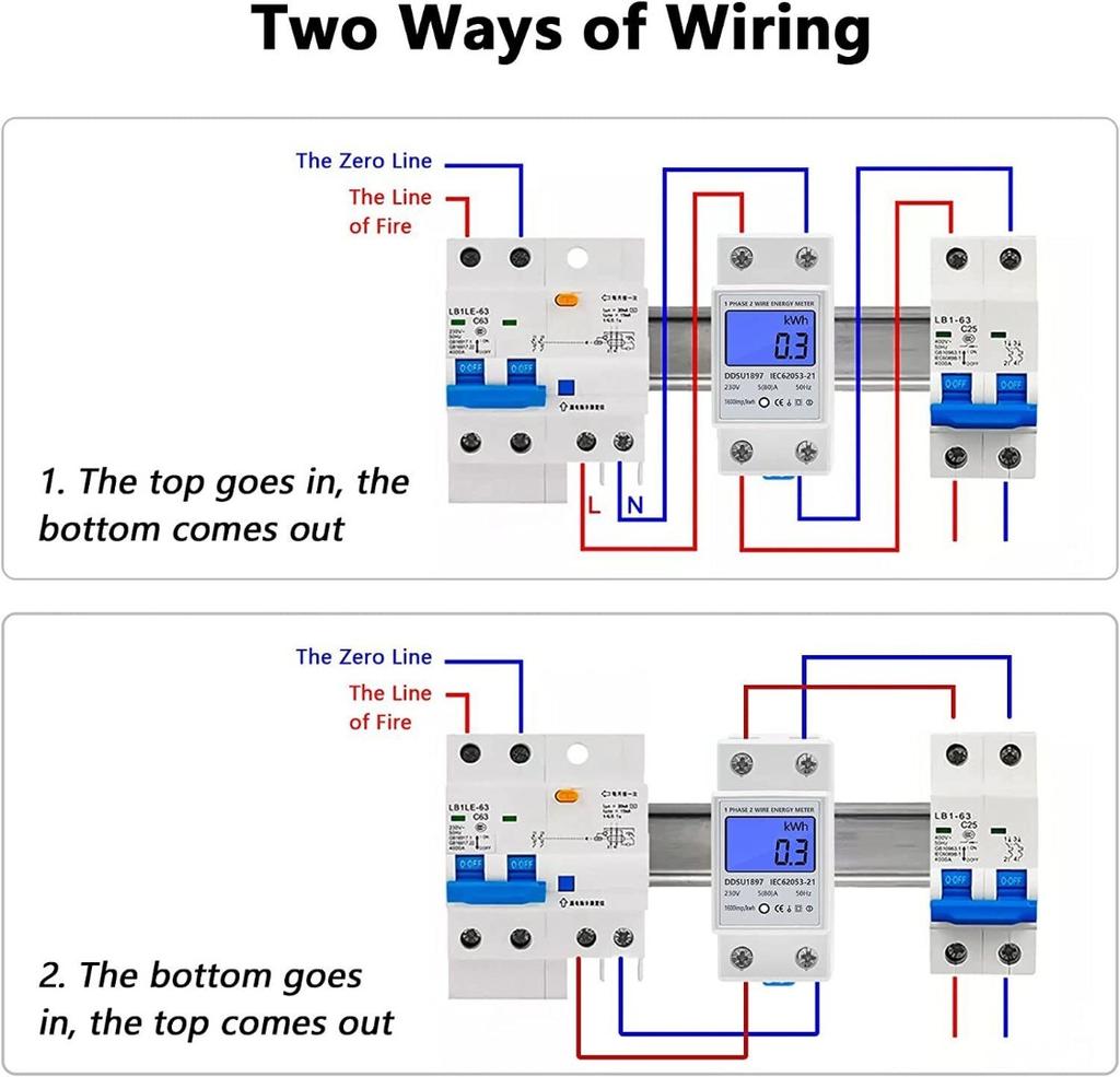 35mm LCD Display Din Rail Energy Meter AC 230V 5(80) A 50HZ/60HZ Power Meter Rail-Type Energy Meter