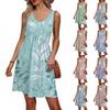 Женское летнее платье с V-образным вырезом в повседневном пляжном стиле для отпуска, в стиле ретро с цветочным принтом, без рукавов, с лоскутным дизайном
