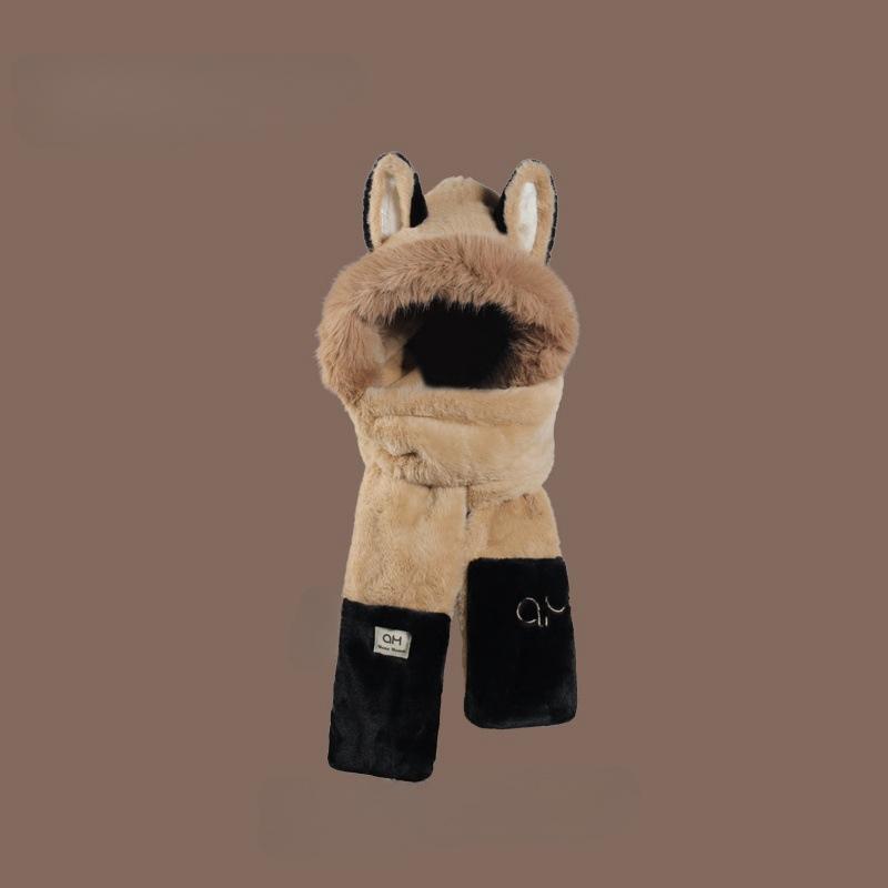 Cute Firefox Hairy Hat Scarf Gloves Integrated Women's Winter Warm Cold Ear Protection Riding
