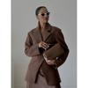 Casual Brown Lapel with Pocket Jacket Woman Fashion Cuff Buttons Long Sleeve Blazer Coat Lady Autumn High Street Outwear