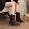 2025 New Western Cowboy Boots Women's Spring and Autumn Single Boots V-mouth Thin Medium Boots Pleated Stacked Martin Boots