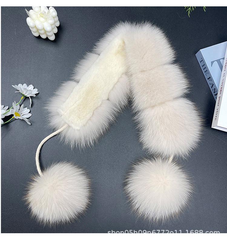 Двусторонний шарф из меха лисы и кролика в корейском стиле с помпонами для женщин