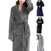 Men Women Plush Fleece Bath Robe Knee-Length Lapel Tie Design Water Absorbent Winter Loungewear Daily Wear Sleepwear